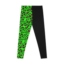 Load image into Gallery viewer, Green/pink Leopard Stretchy Leggings (AOP)