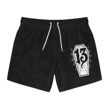 Load image into Gallery viewer, Lucky number Swim Trunks with Coffin Design | Men's Beach Shorts, Halloween Swimsuit, Pool Party Gear, Summer Vacation