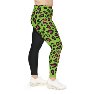 Plus Size Green leopard   Leggings (AOP)