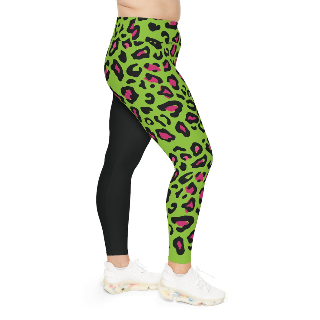 Plus Size Green leopard   Leggings (AOP)