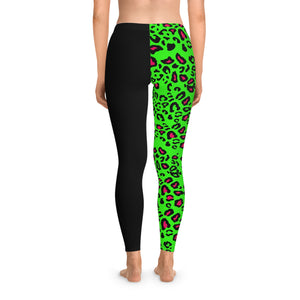 Green/pink Leopard Stretchy Leggings (AOP)